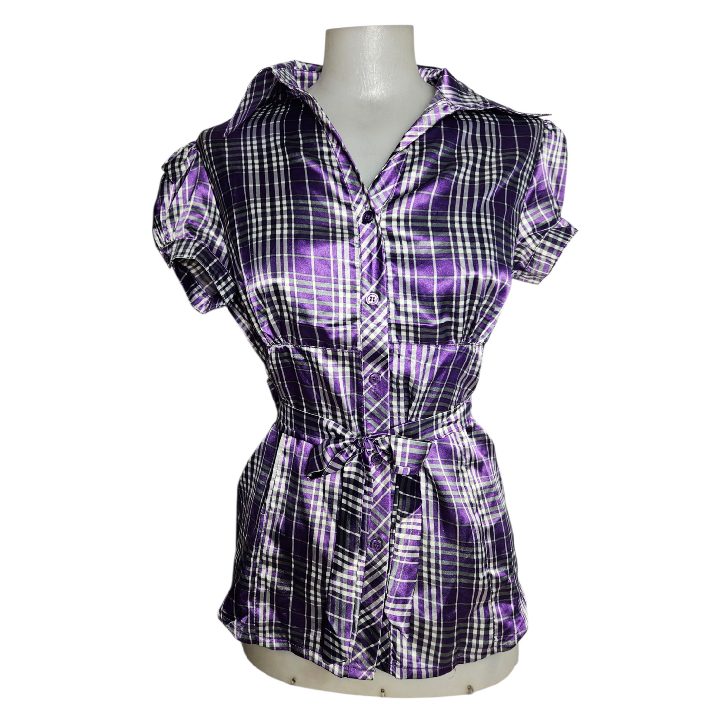 Short-sleeved satin blouse