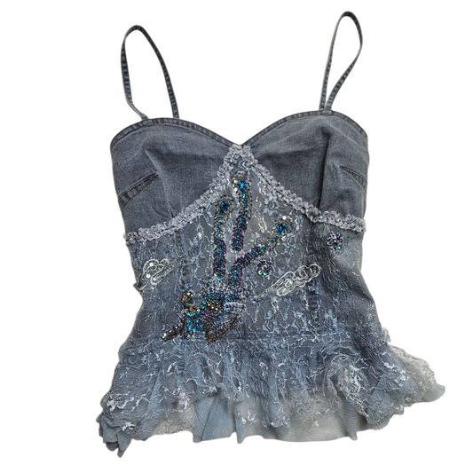 Embroidered denim top