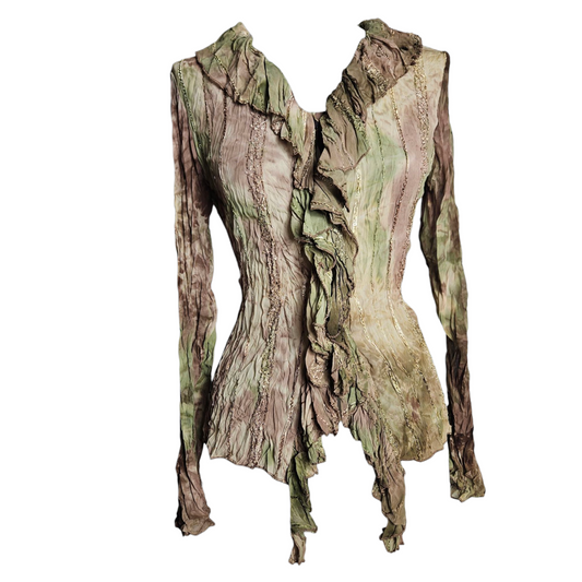 Green and brown tie-dye voile blouse