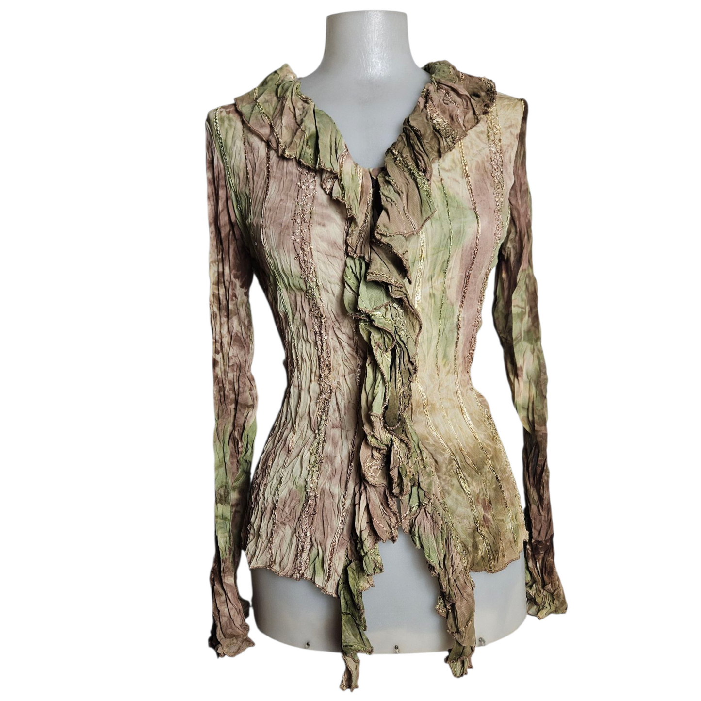 Green and brown tie-dye voile blouse