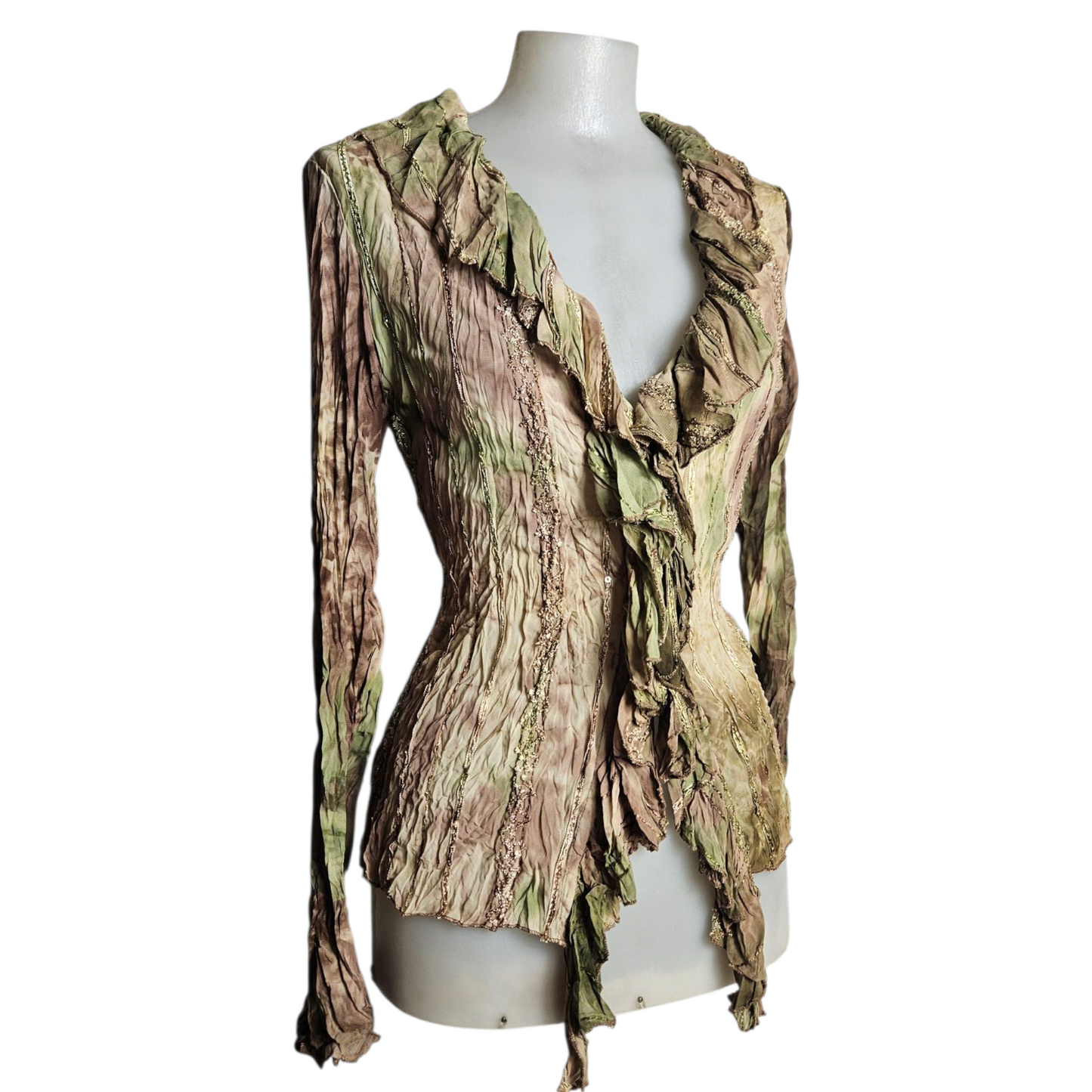 Green and brown tie-dye voile blouse