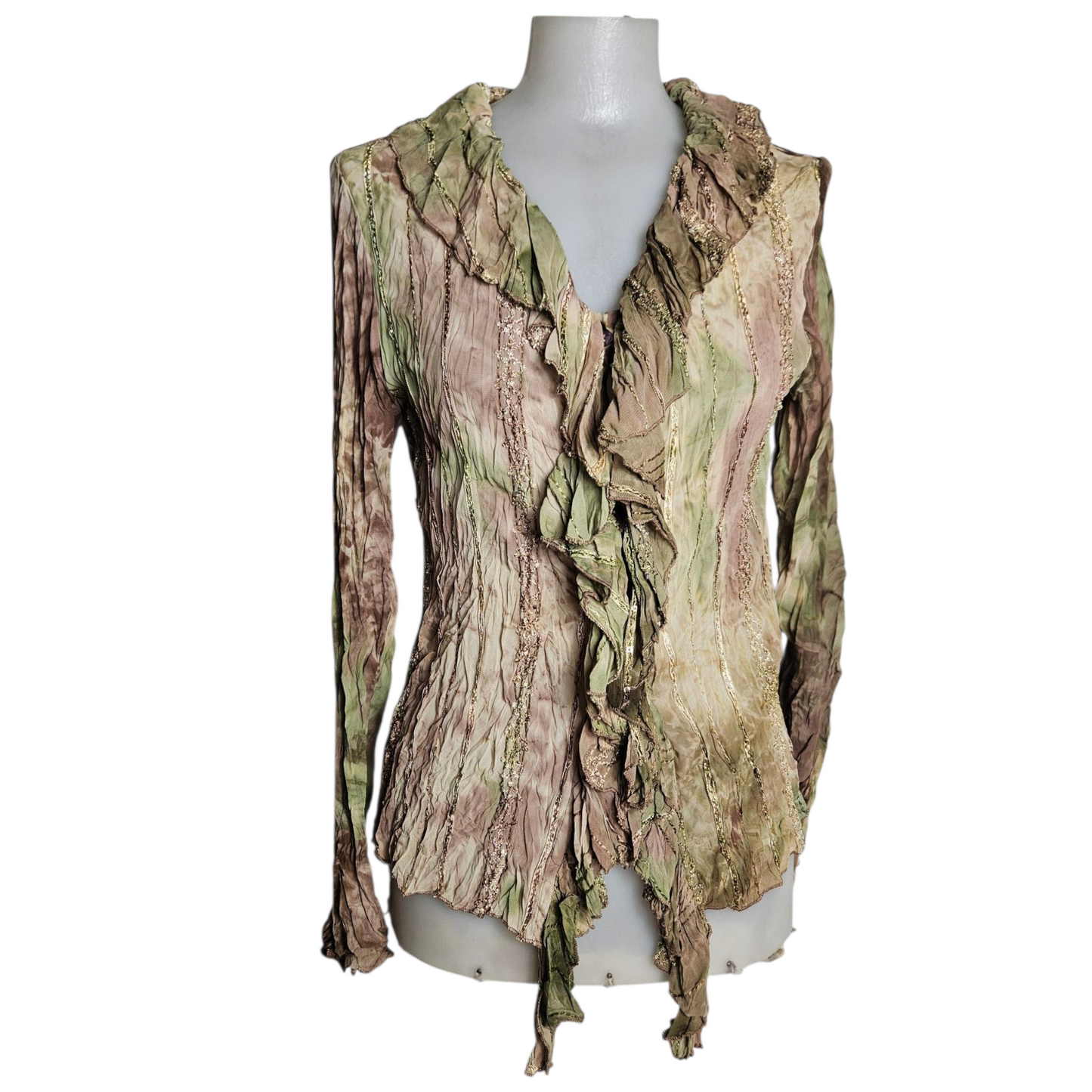 Green and brown tie-dye voile blouse