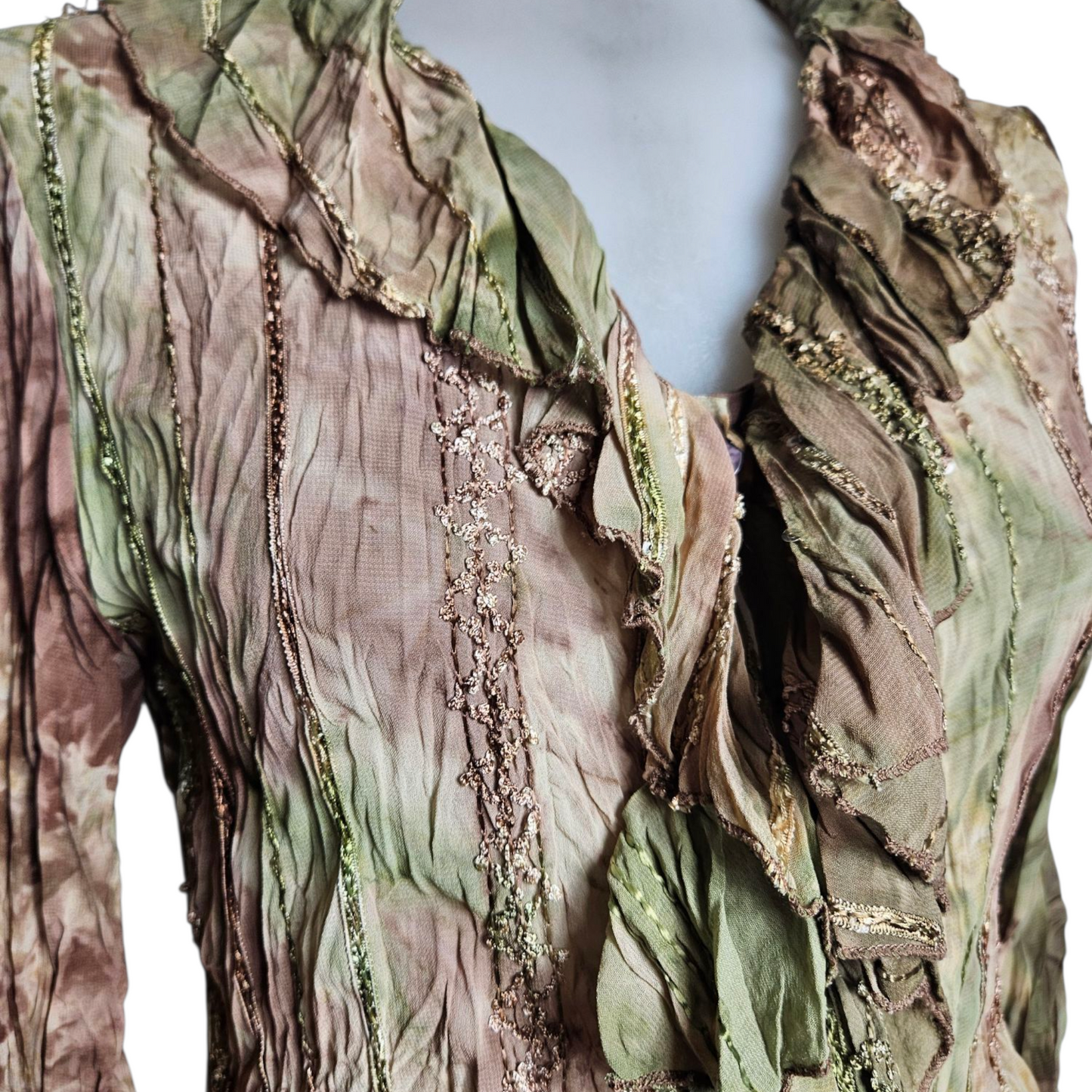 Green and brown tie-dye voile blouse
