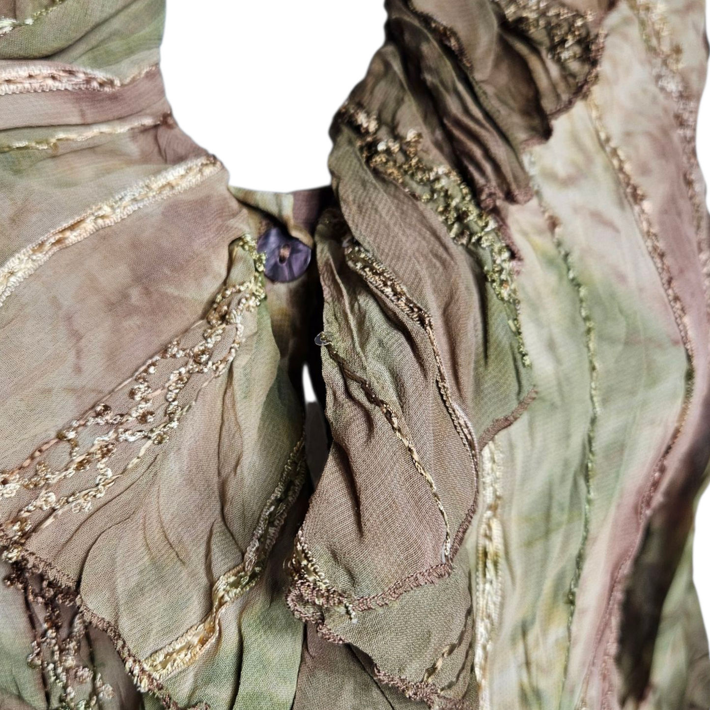 Green and brown tie-dye voile blouse