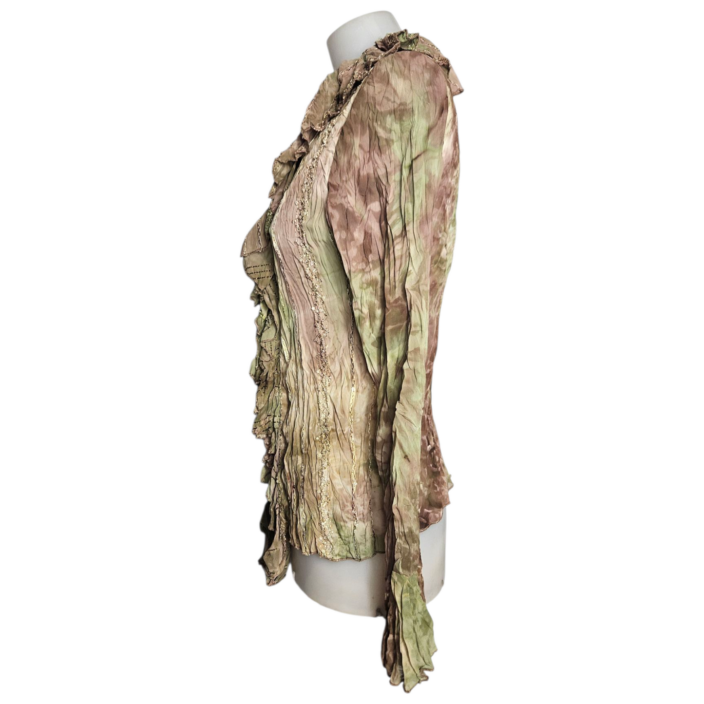 Green and brown tie-dye voile blouse