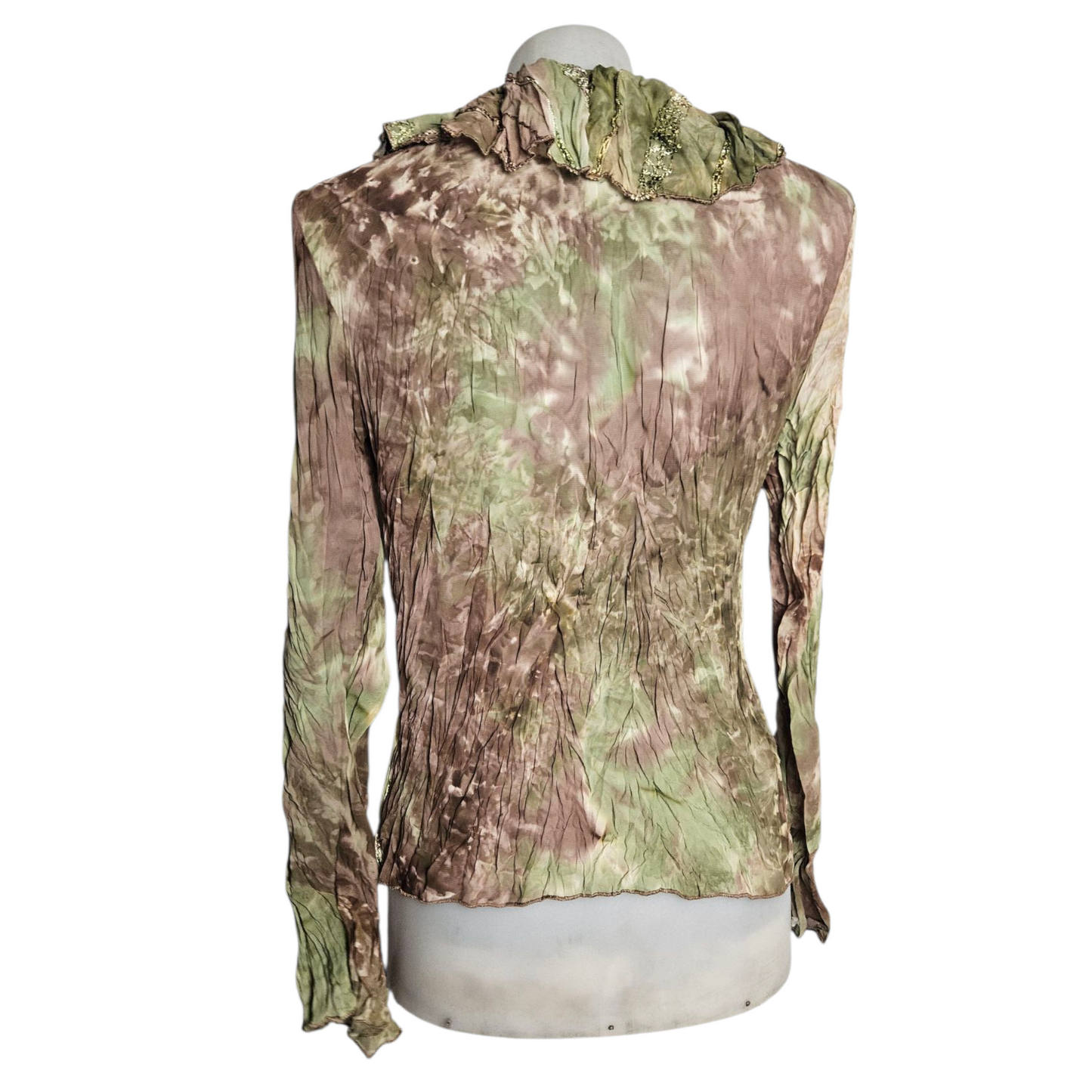 Green and brown tie-dye voile blouse