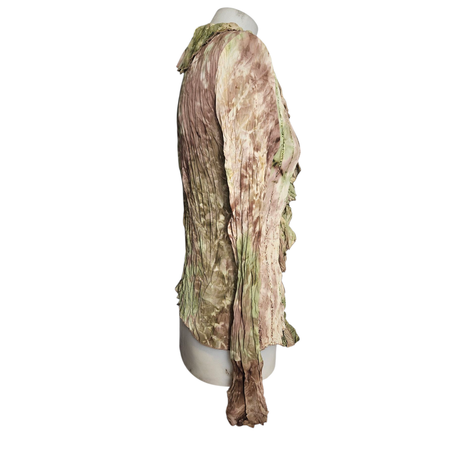 Green and brown tie-dye voile blouse
