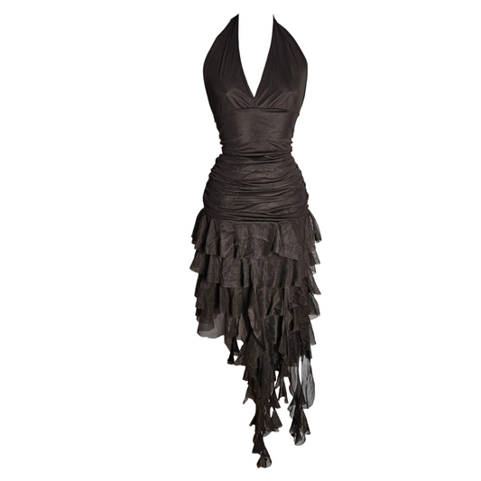 Asymmetrical ruffled backless dress