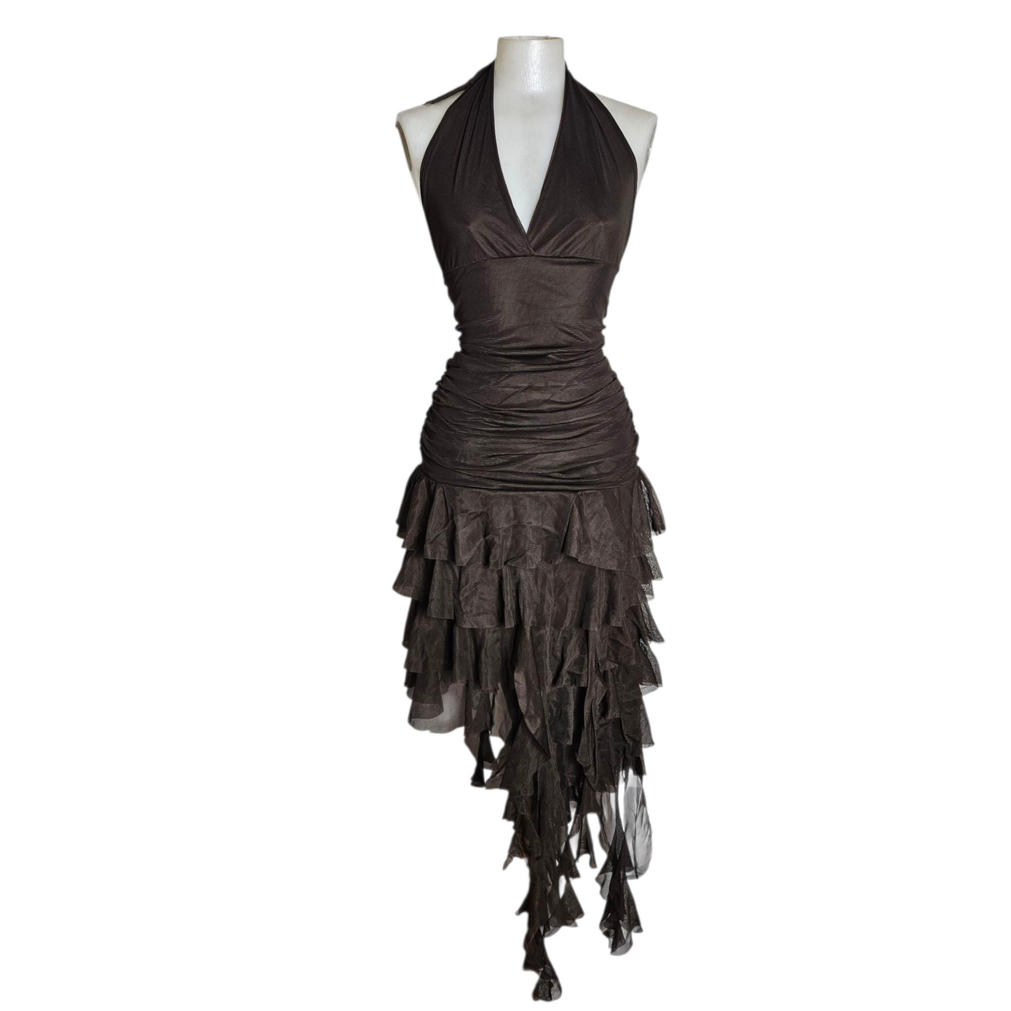 Asymmetrical ruffled backless dress
