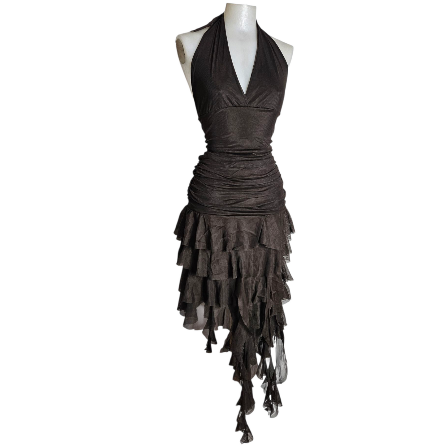 Asymmetrical ruffled backless dress