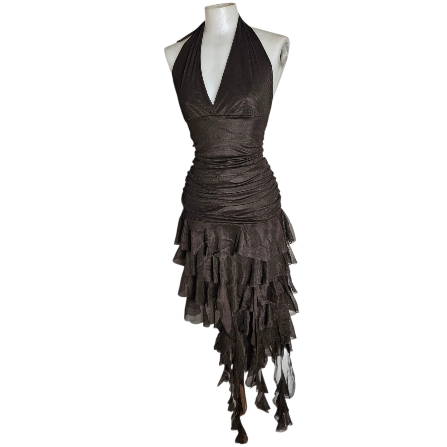 Asymmetrical ruffled backless dress