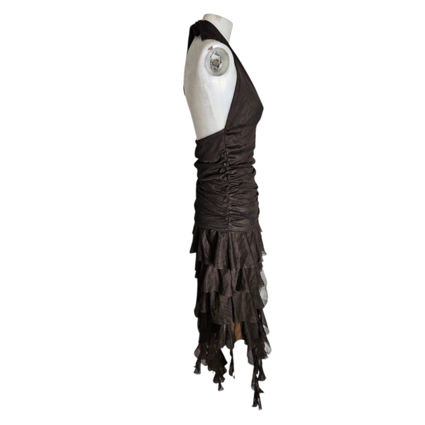 Asymmetrical ruffled backless dress