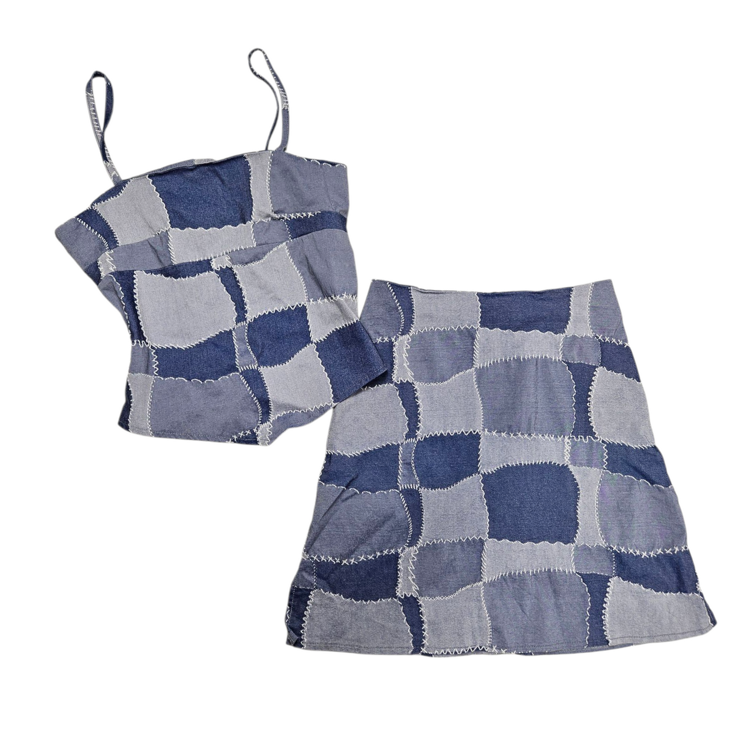 Denim effect patchwork set
