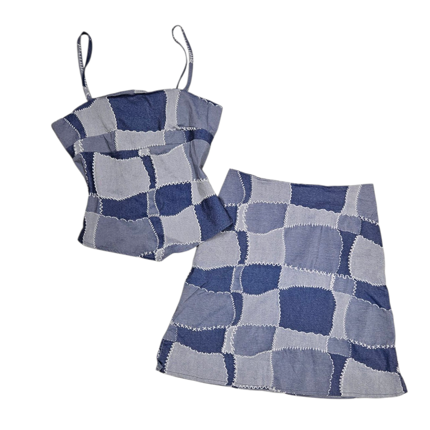 Denim effect patchwork set