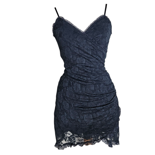 Short navy blue lace dress