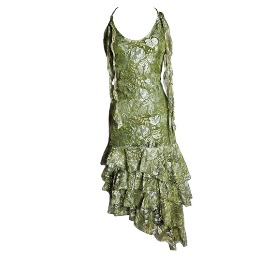Green lace backless dress
