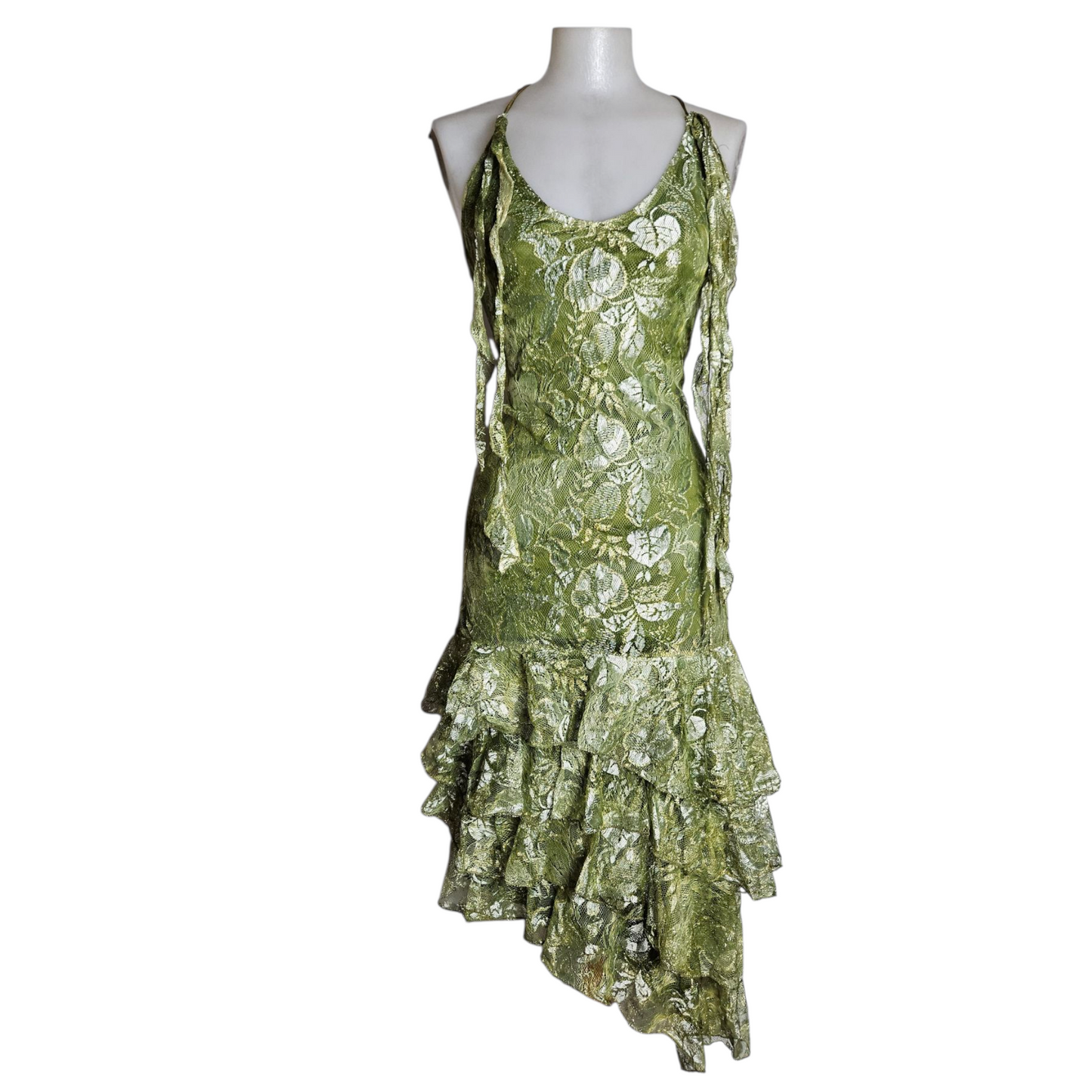 Green lace backless dress