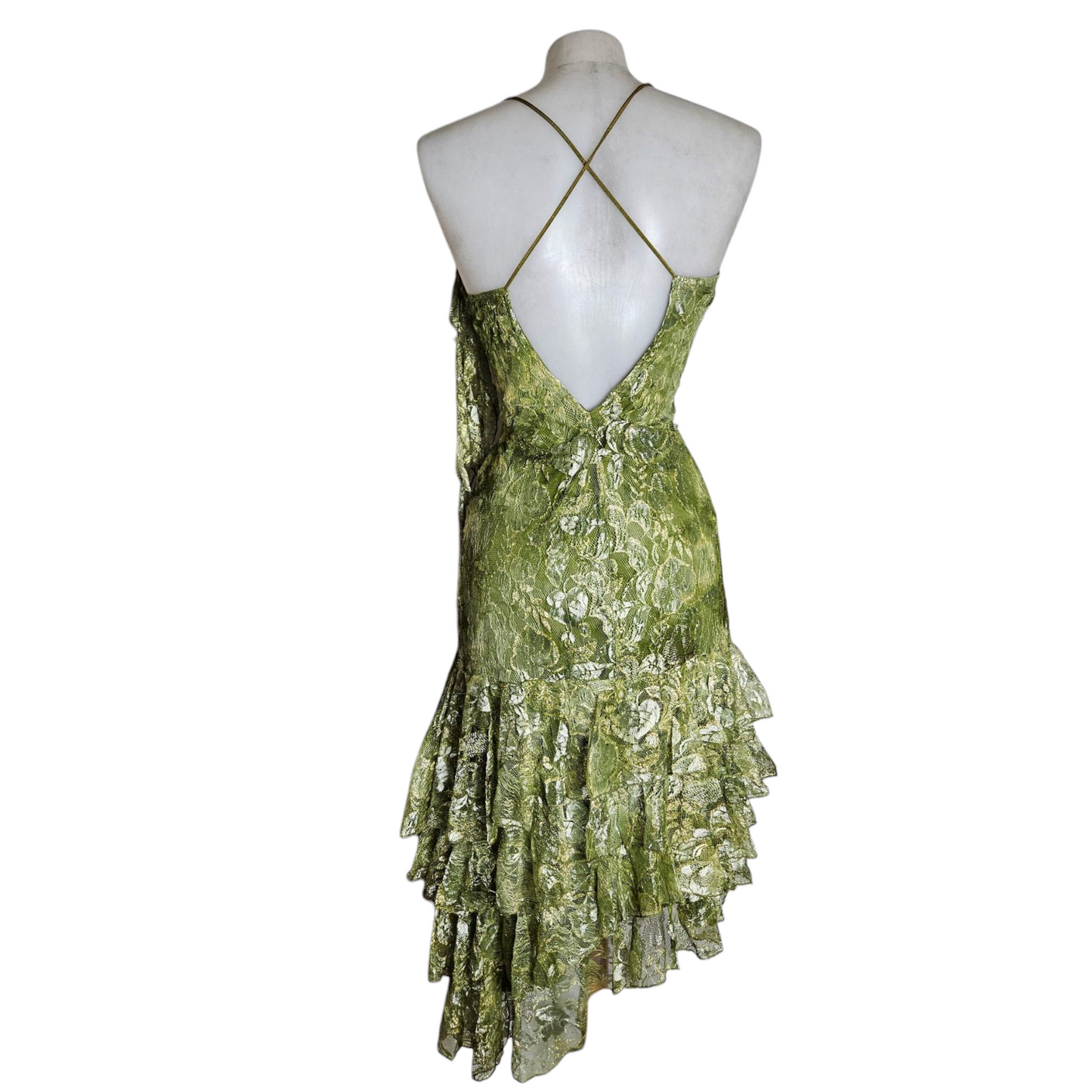 Green lace backless dress