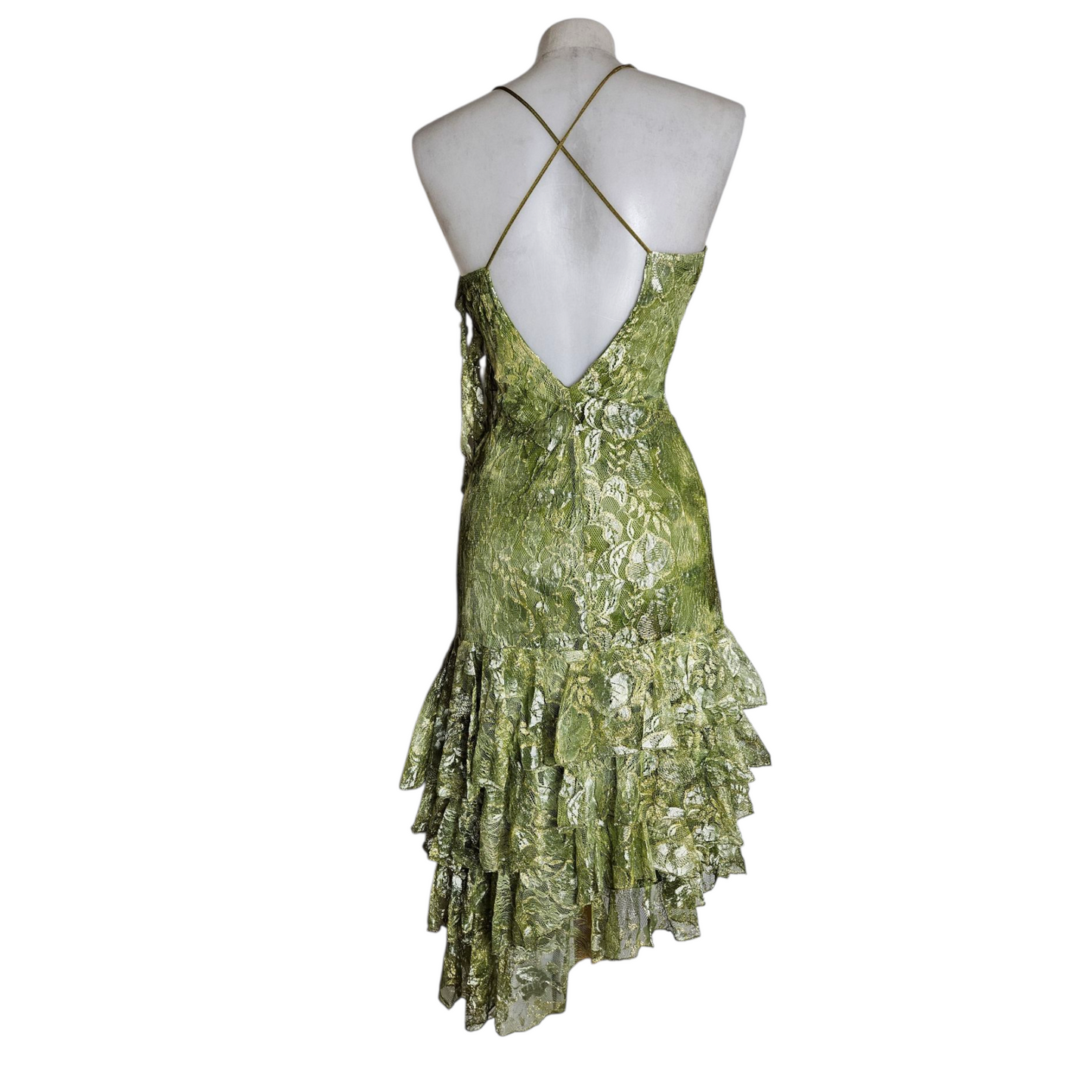 Green lace backless dress
