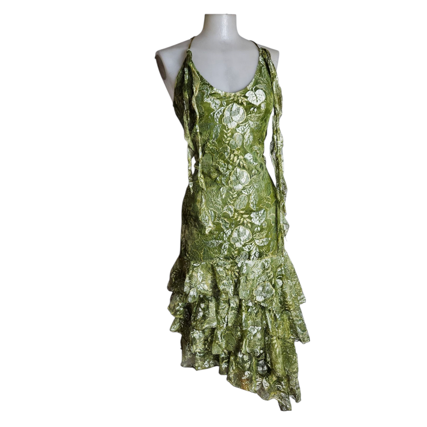 Green lace backless dress