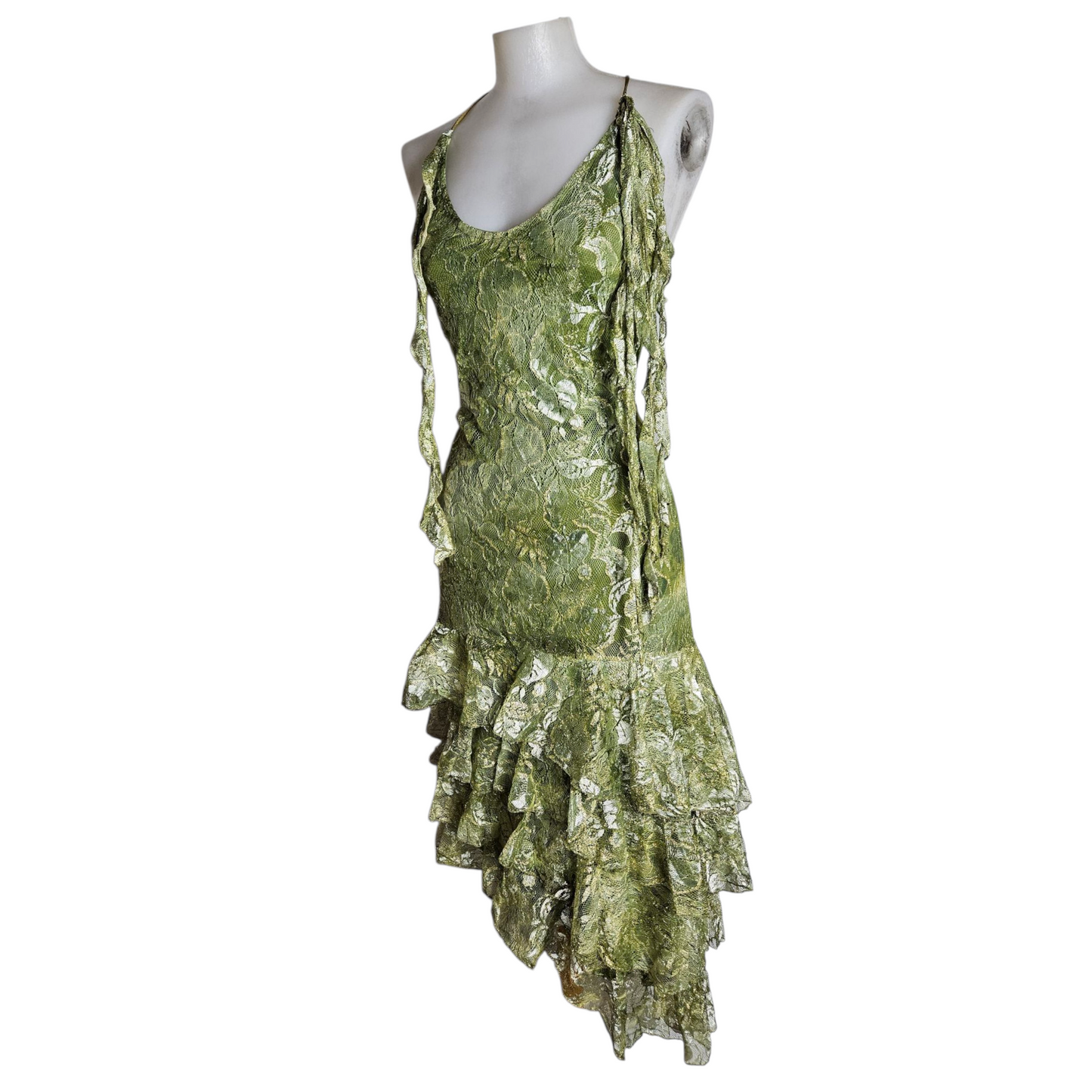 Green lace backless dress
