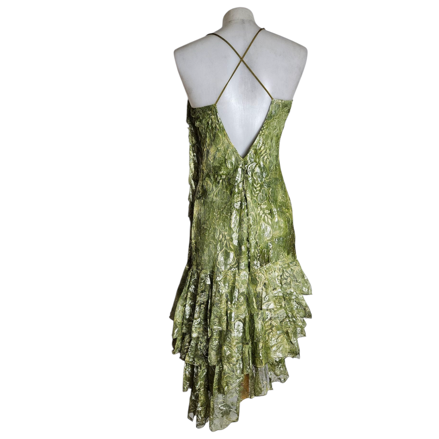 Green lace backless dress