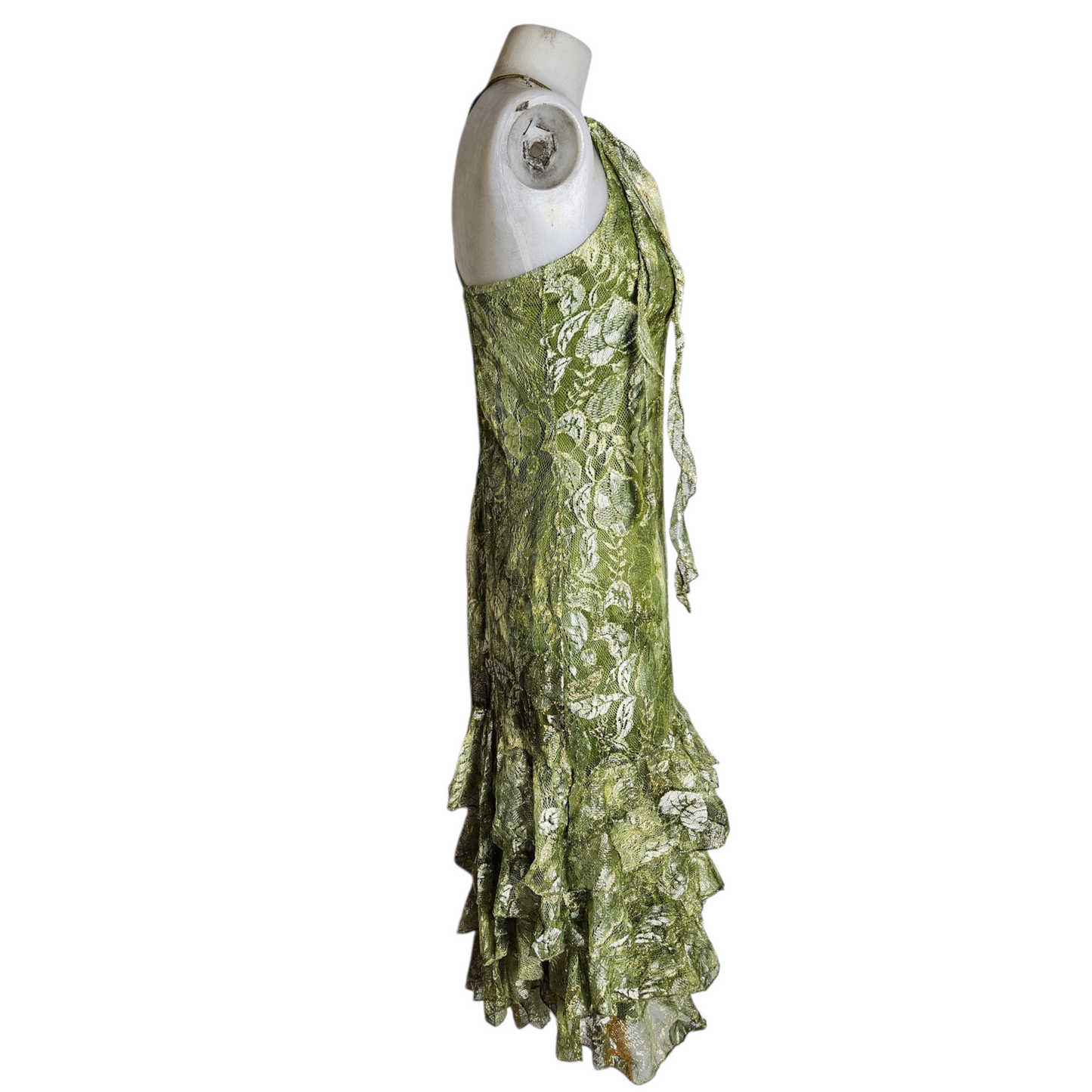 Green lace backless dress