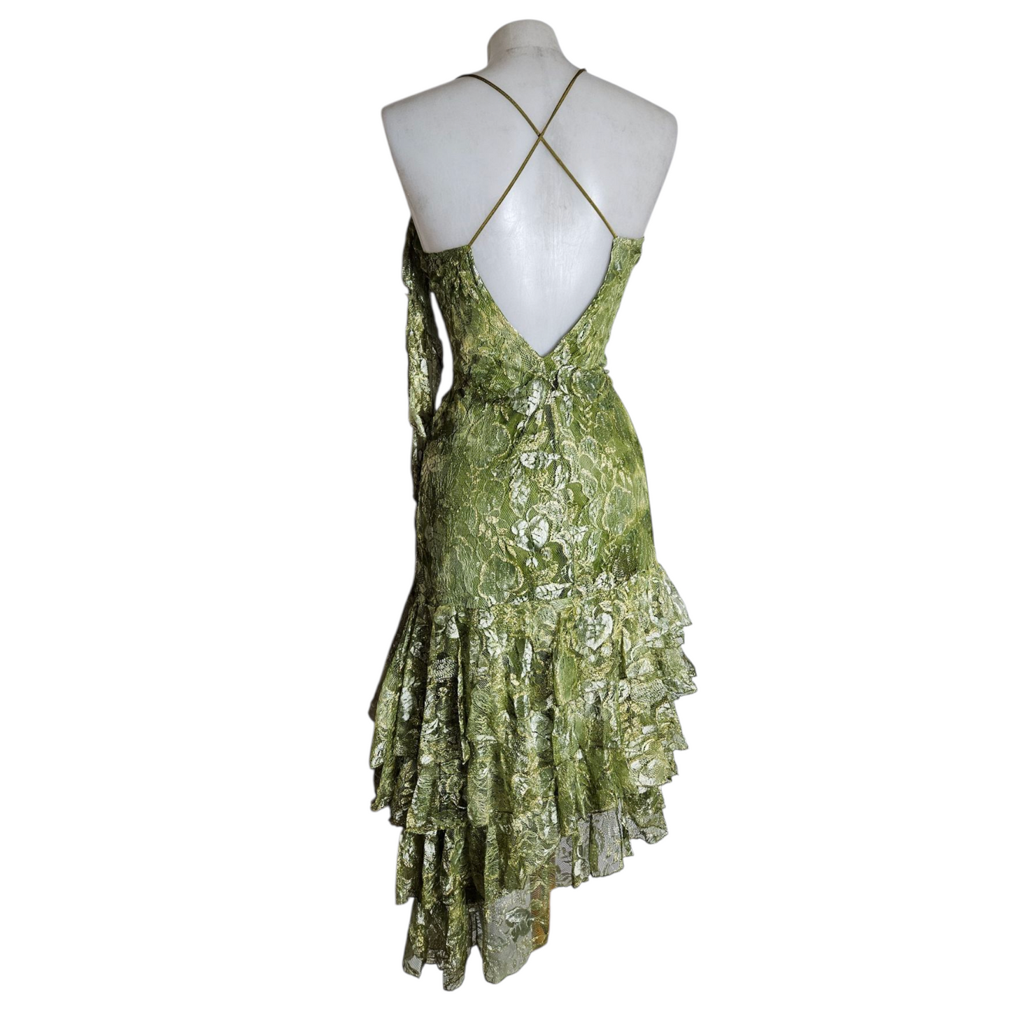 Green lace backless dress