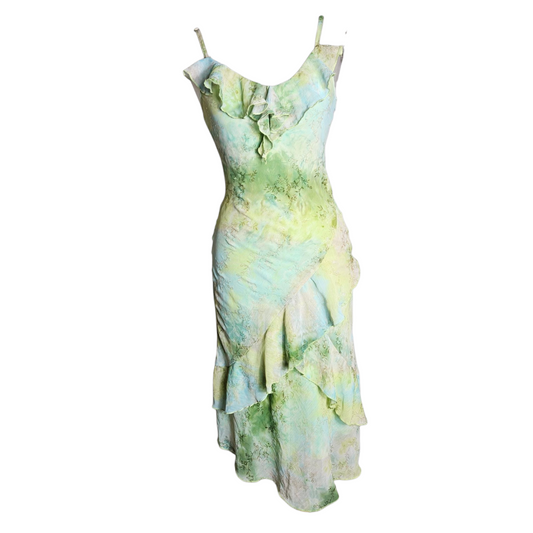 Blue and green tie-dye voile dress