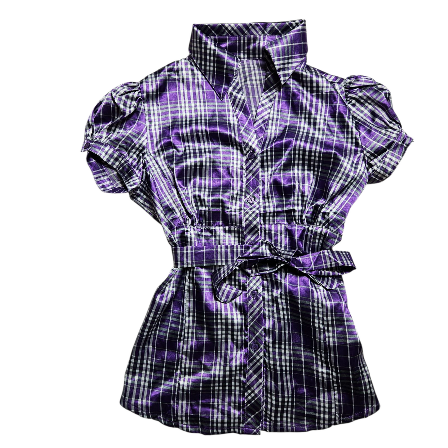 Short-sleeved satin blouse