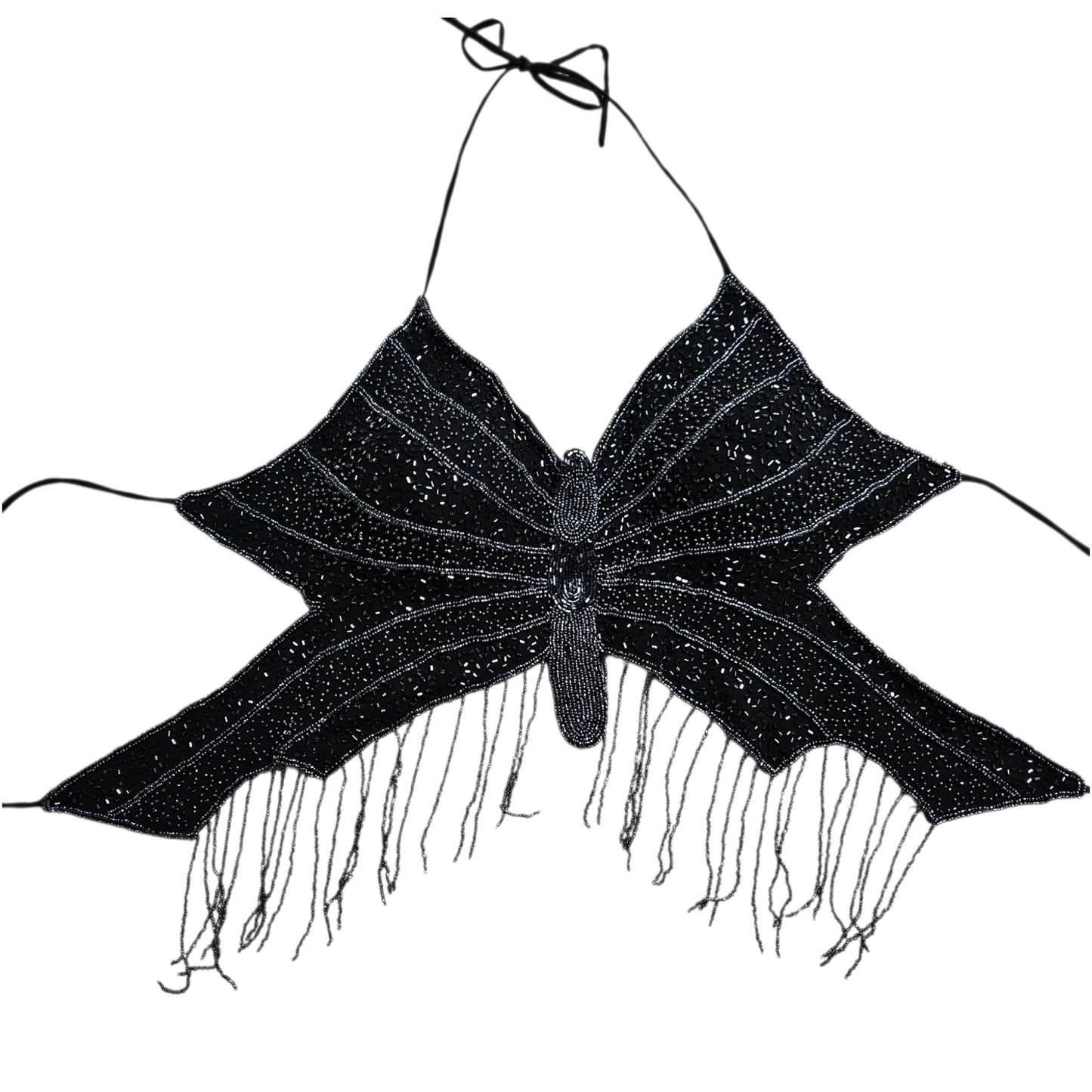 Dos nu papillon brodé de perles et sequins