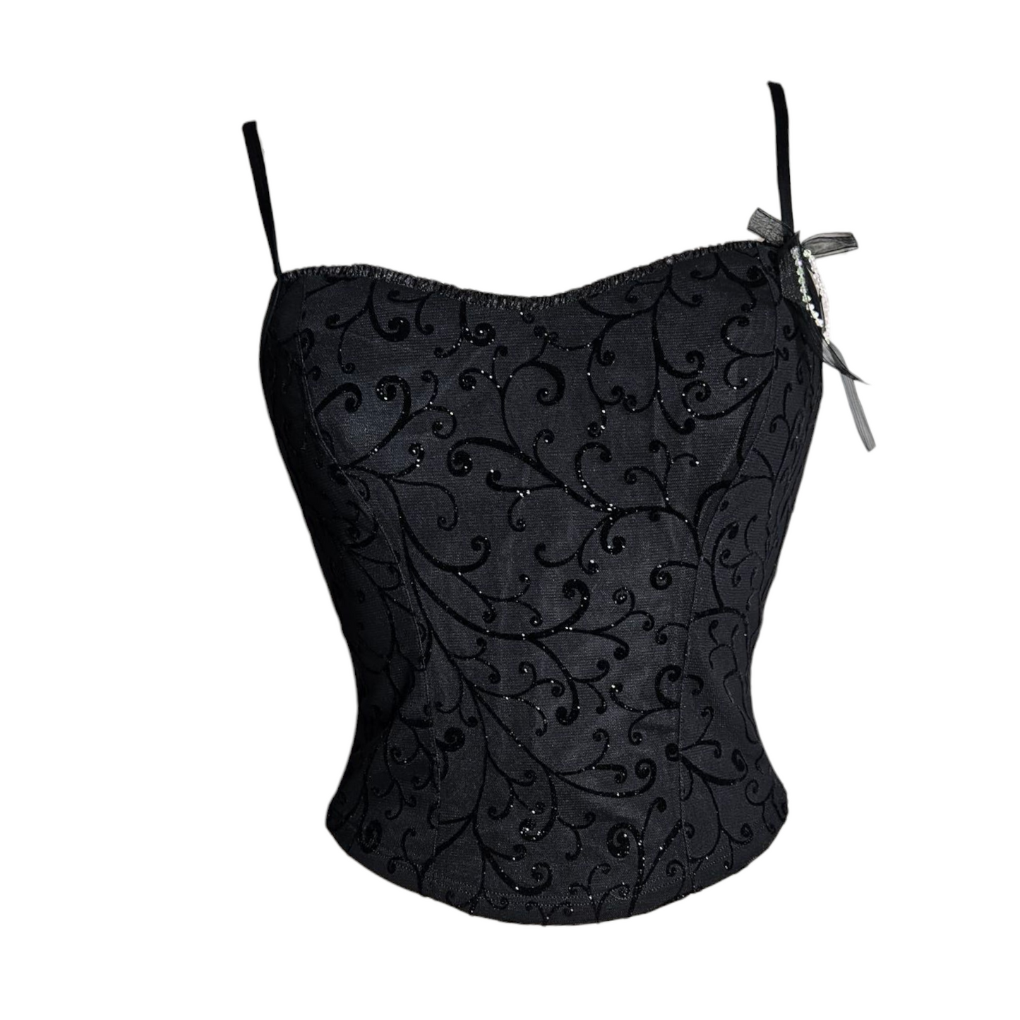 Corset-style top with a velvet pattern