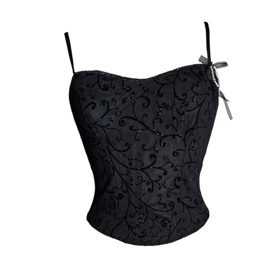 Corset-style top with a velvet pattern