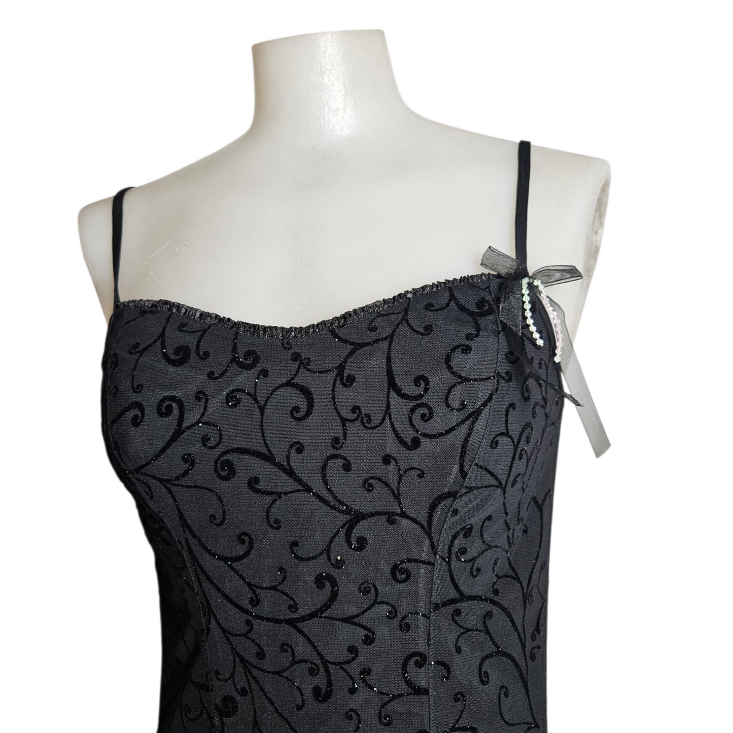 Corset-style top with a velvet pattern