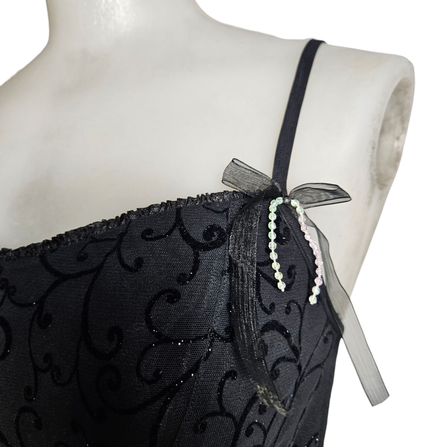 Corset-style top with a velvet pattern