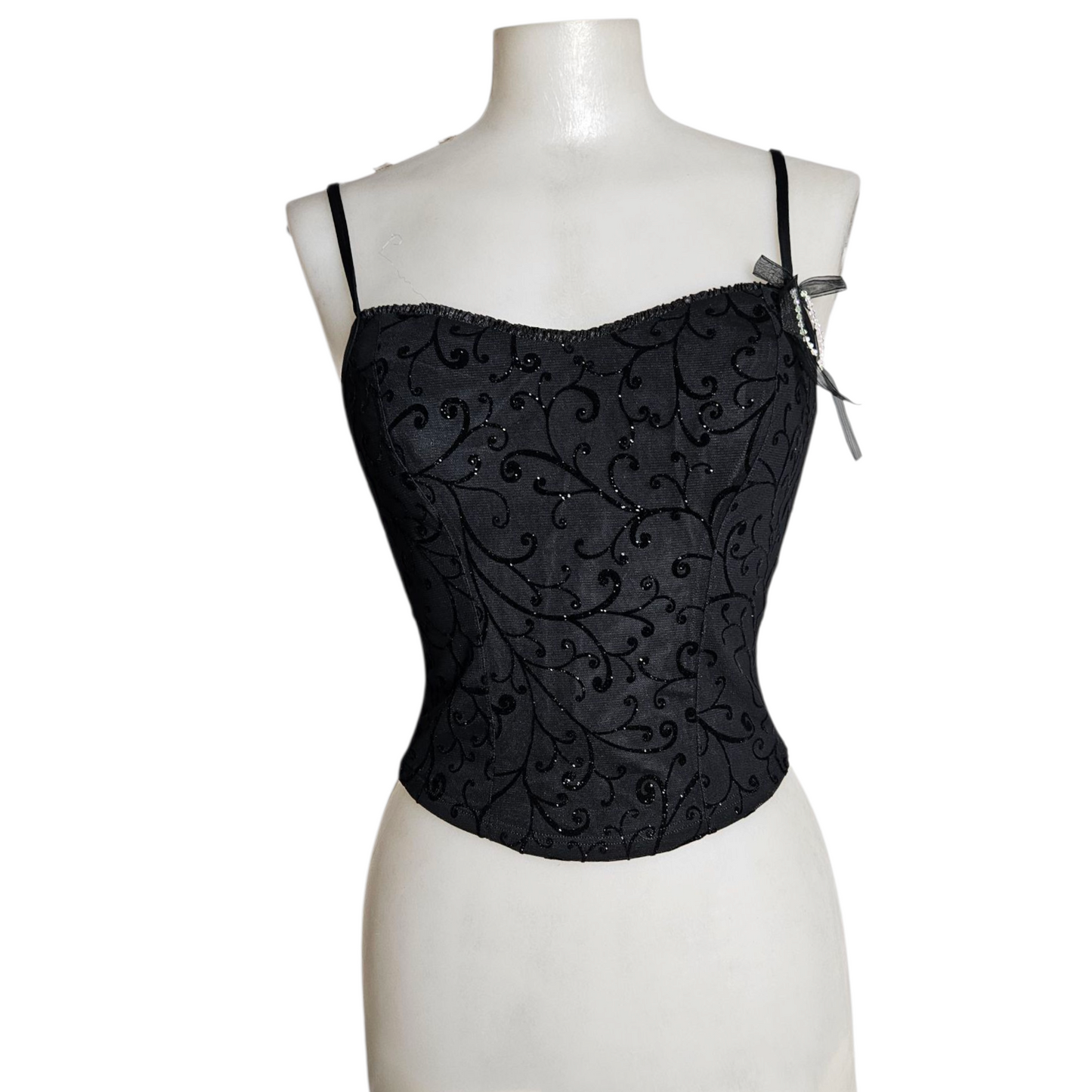 Corset-style top with a velvet pattern