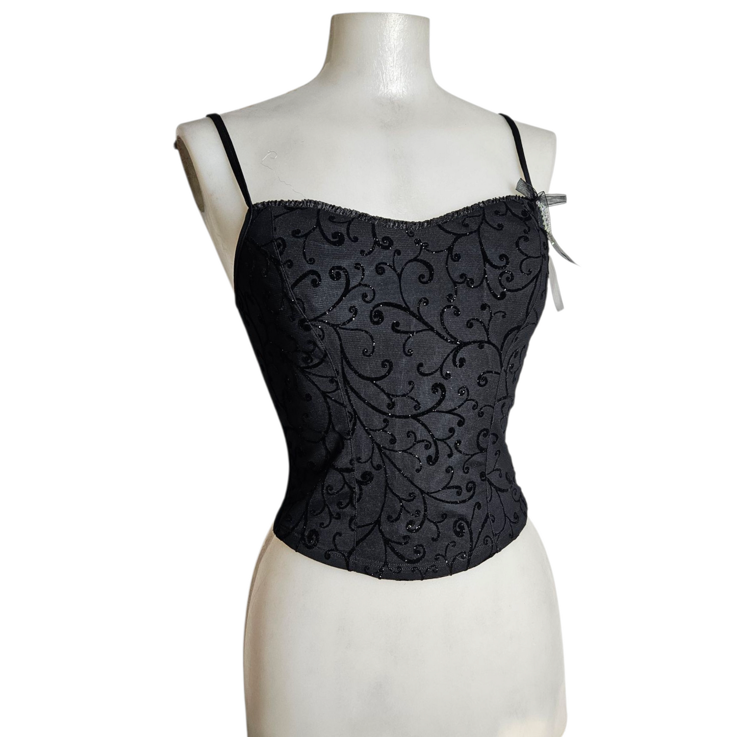 Corset-style top with a velvet pattern
