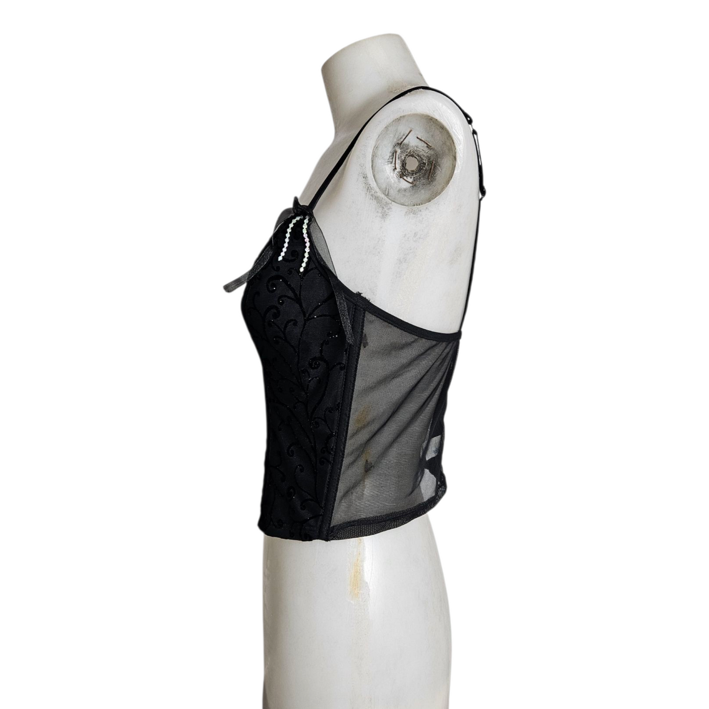 Corset-style top with a velvet pattern
