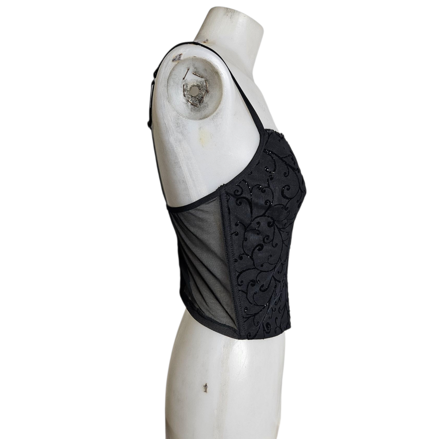 Corset-style top with a velvet pattern