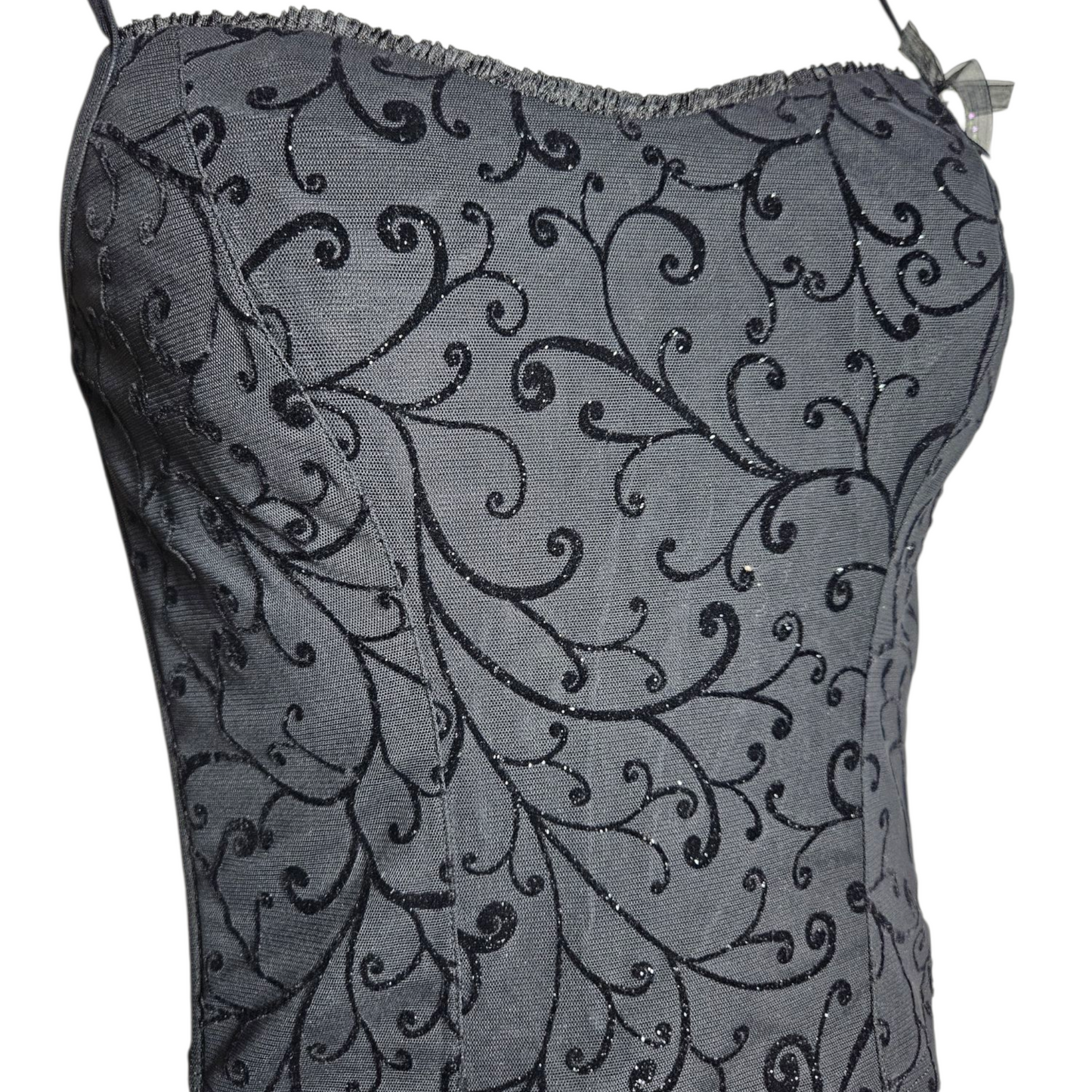 Corset-style top with a velvet pattern