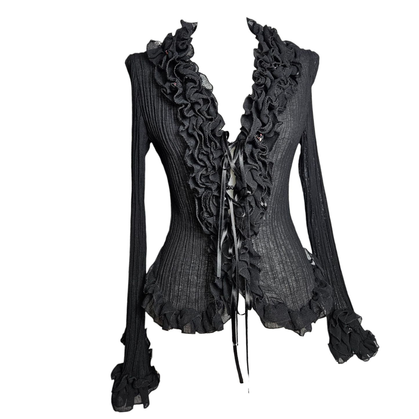 Voile blouse with ruffles and pearl details