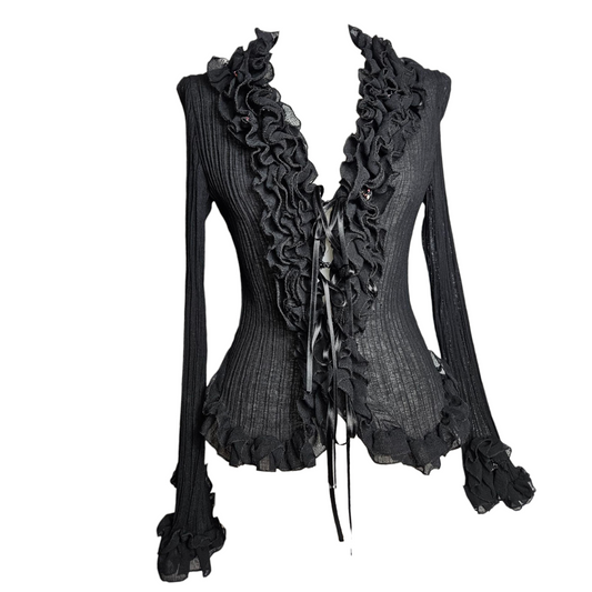 Voile blouse with ruffles and pearl details