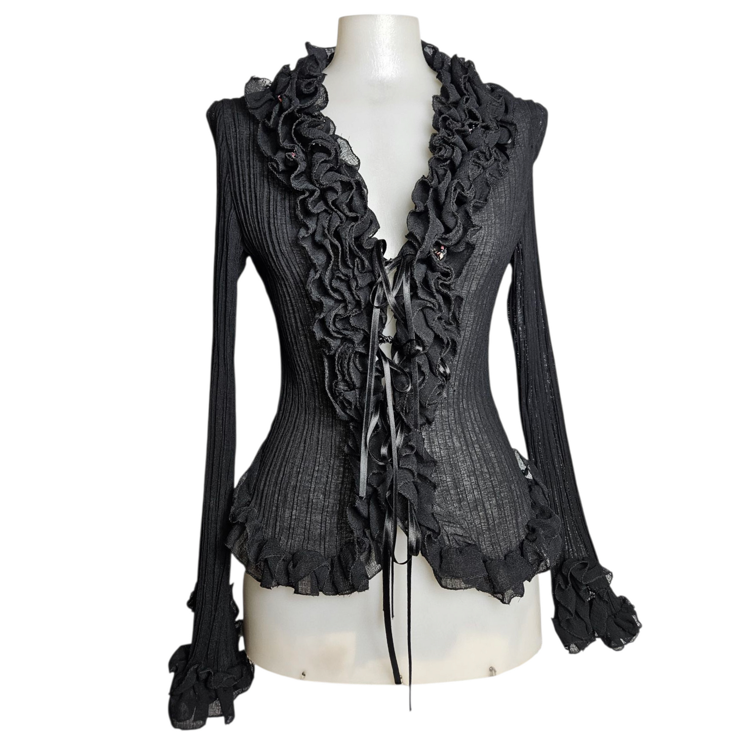 Voile blouse with ruffles and pearl details