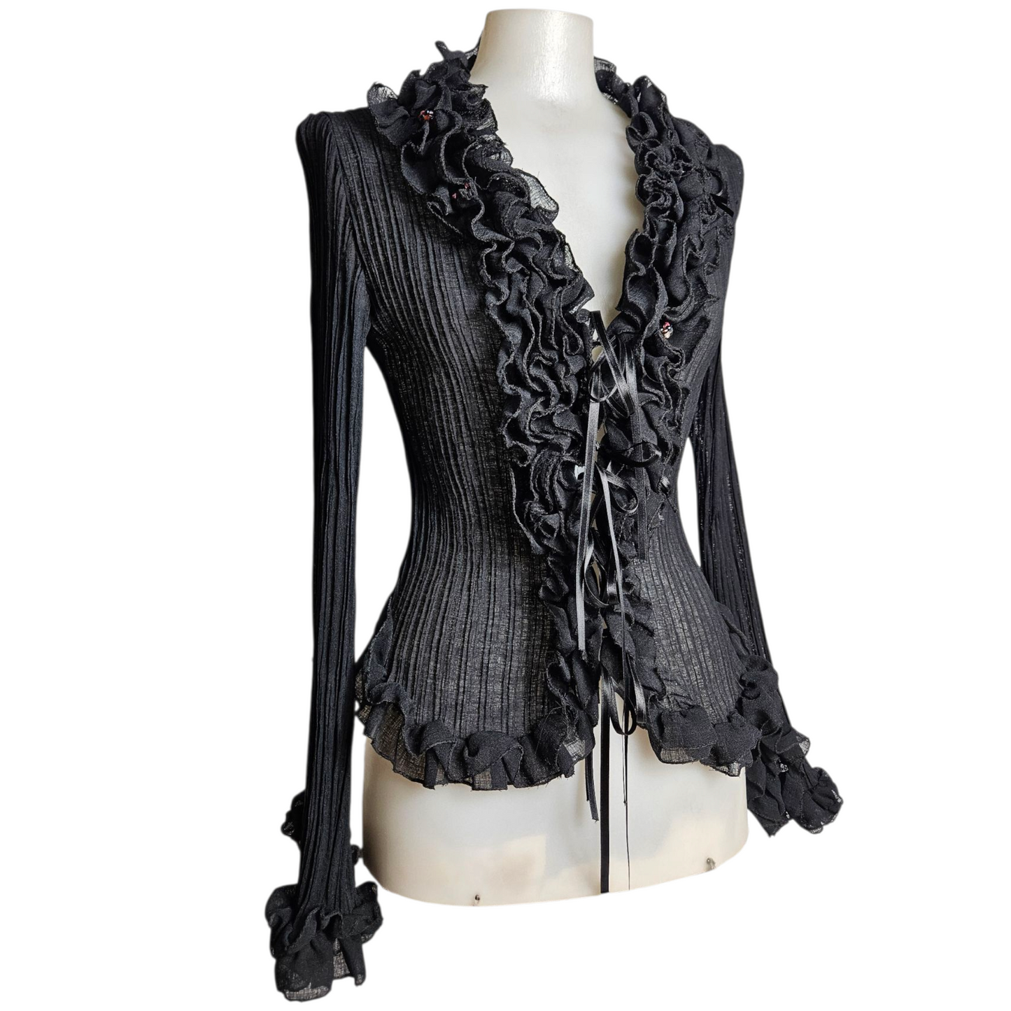 Voile blouse with ruffles and pearl details