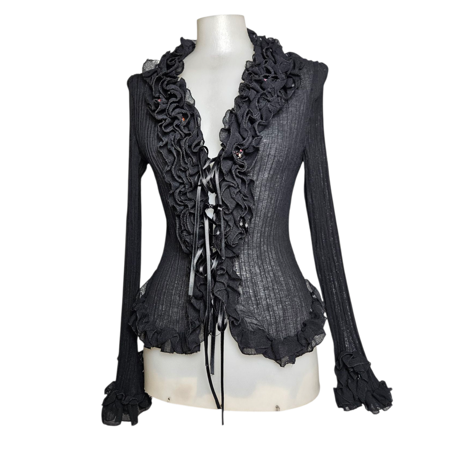 Voile blouse with ruffles and pearl details