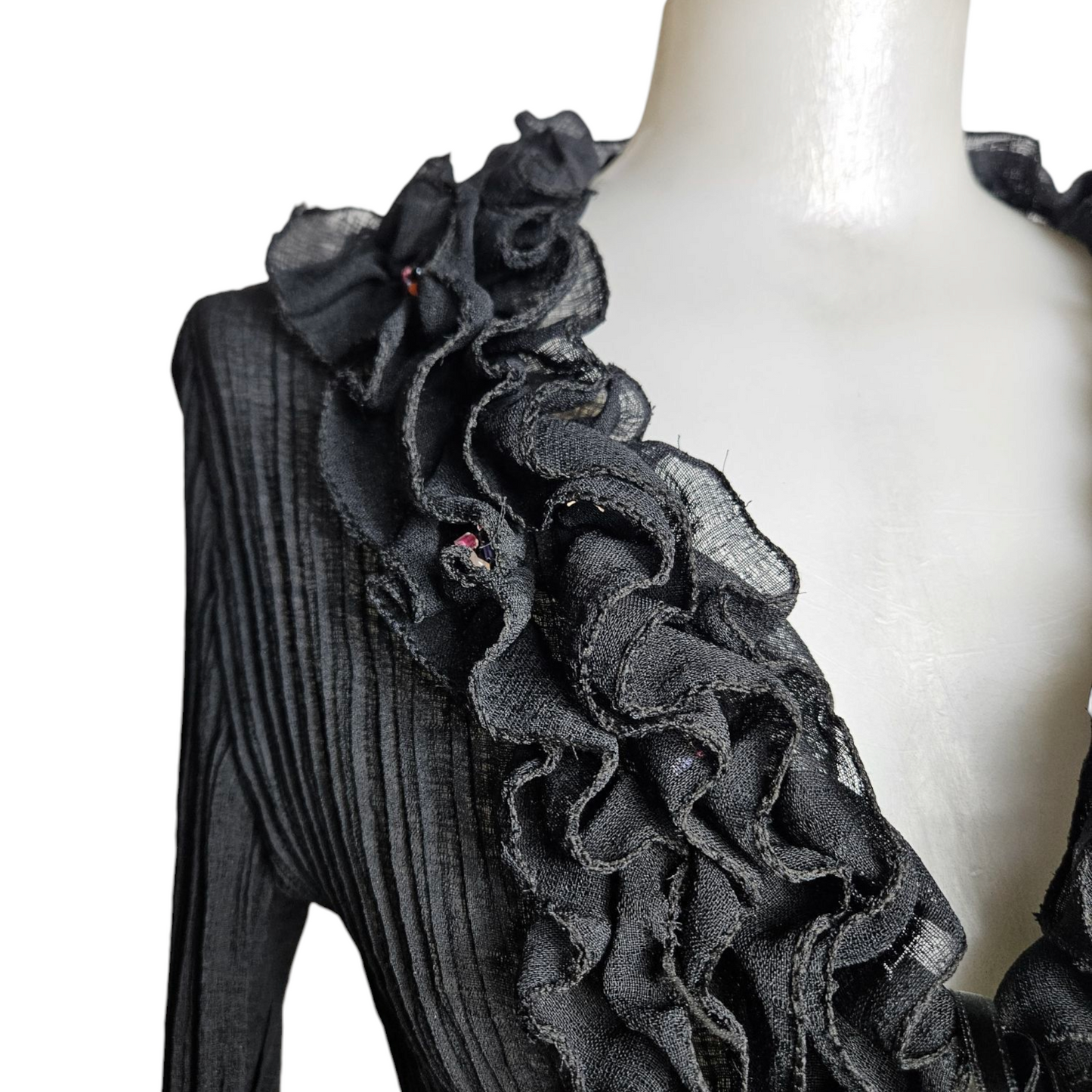 Voile blouse with ruffles and pearl details