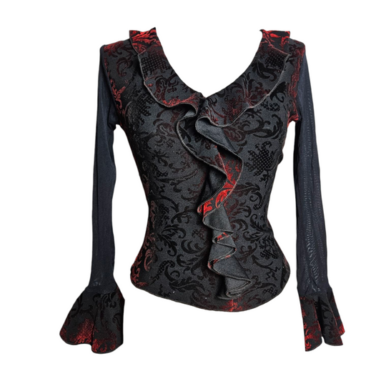 Voile top with arabesque details in short velvet
