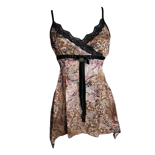 Asymmetrical floral lace top