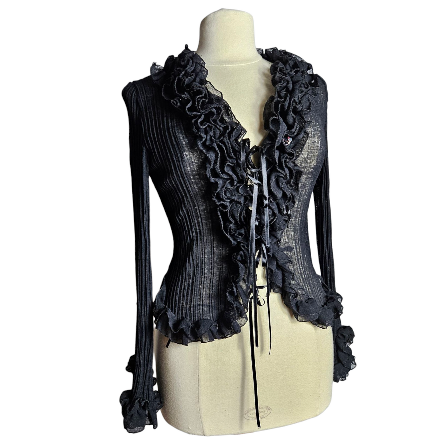 Voile blouse with ruffles and pearl details