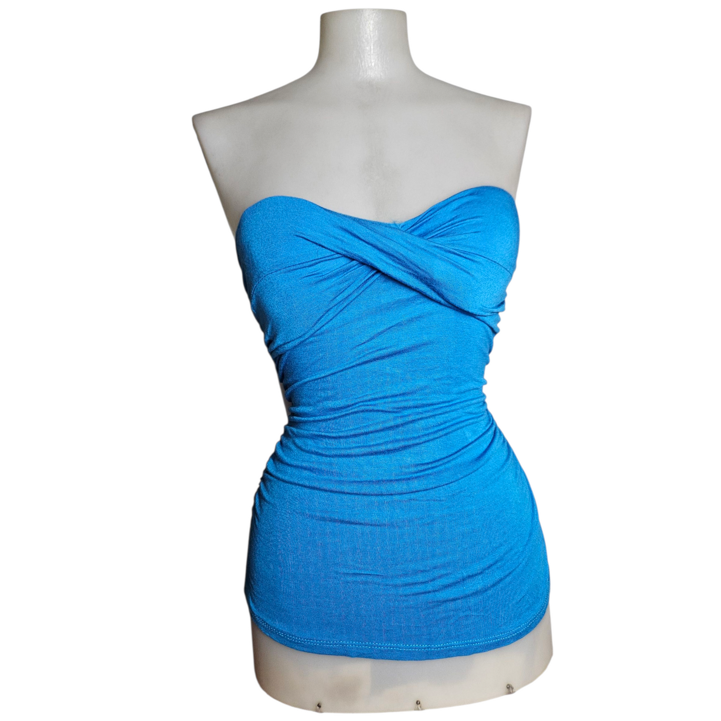 Blue strapless top